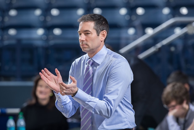 Jan 9, 2016; South Bend, IN, USA; Notre Dame Fighting Irish assistant coach Martin Ingelsby watches during warmups before the game against the Pittsburgh Panthers at the Purcell Pavilion. Mandatory Credit: Matt Cashore-USA TODAY Sports