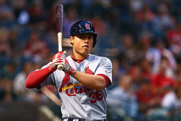 Apr 27, 2016; Phoenix, AZ, USA; St. Louis Cardinals shortstop Aledmys Diaz against the Arizona Diamondbacks at Chase Field. Mandatory Credit: Mark J. Rebilas-USA TODAY Sports