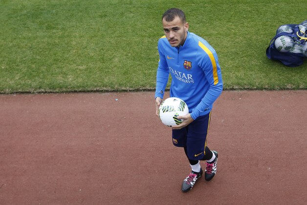 FC Barcelona’s Sandro Ramirez stands during a practice session in Yokohama, near Tokyo, Tuesday, Dec. 15, 2015. (AP Photo/Shizuo Kambayashi)