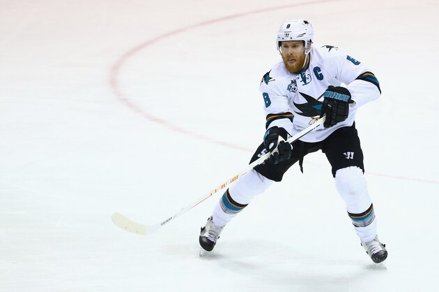 ST LOUIS, MO - MAY 23:  Joe Pavelski #8 of the San Jose Sharks skates against the St. Louis Blues in Game Five of the Western Conference Final during the 2016 NHL Stanley Cup Playoffs at Scottrade Center on May 23, 2016 in St Louis, Missouri.  (Photo by Dilip Vishwanat/Getty Images)