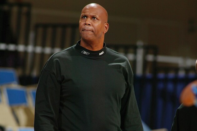 ASHEVILLE, NC - FEBRUARY 18:  Assistant Coach Kermit Washington of the Asheville Altitude looks on during a break in game action against the Fayetteville Patriots on  February 18, 2005 at the Asheville Civic Center in Asheville, North Carolina.  NOTE TO USER: User expressly acknowledges and agrees that, by downloading and or using this photograph, User is consenting to the terms and conditions of the Getty Images License Agreement.  Mandatory Copyright Notice:  Copyright 2005 NBAE (Photo by Kent Smith/NBAE via Getty Images)