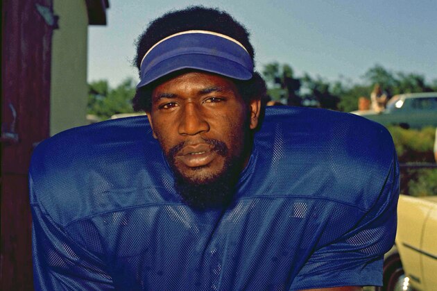 FILe - This is a 1972, file photo, showing Baltimore Colts defensive end Bubba Smith. The Concussion Legacy Foundation says former NFL defensive end Bubba Smith was diagnosed with the brain disease CTE by researchers after his death.  (AP Photo/File)