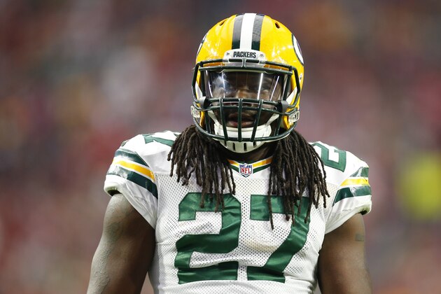 Green Bay Packers running back Eddie Lacy (27) walks to the huddle against the Arizona Cardinals during an NFL football game, Sunday, Dec. 27, 2015, in Glendale, Ariz. (Jeff Haynes/AP Images for Panini)