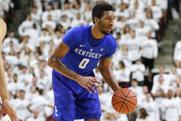 Feb 20, 2016; College Station, TX, USA; Kentucky Wildcats forward Marcus Lee (0) in action during a game against the Texas A&M Aggies at Reed Arena. Mandatory Credit: Troy Taormina-USA TODAY Sports