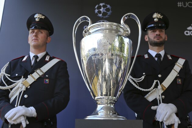 The Champions League trophy is shown to the public, in Milan, Italy, Friday, May 20, 2016. (AP Photo/Luca Bruno)