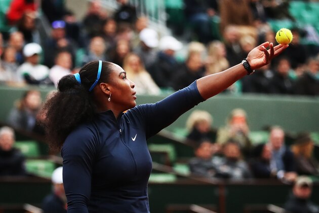 PARIS, FRANCE - MAY 24:  Serena Williams of United States plays a shot during the Women's Singles first round match against Magdalena Rybarikova of Slovinia on day three of the 2016 French Open at Roland Garros on May 24, 2016 in Paris, France . (Photo by Ian MacNicol/Getty Images)