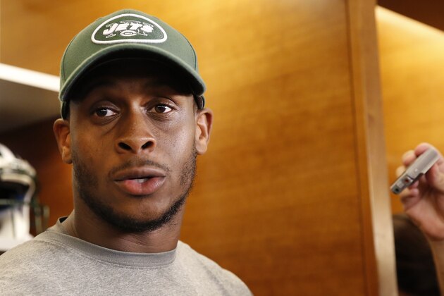 New York Jets quarterback Geno Smith speaks to reporters in front of his locker at the team's training camp after a practice, Wednesday, May 25, 2016, in Florham Park, N.J. (AP Photo/Kathy Willens