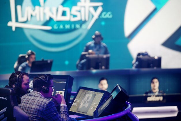 Announcers call the play-by-play of a video game competition in the ELEAGUE arena at Turner Studios, Tuesday, May 24, 2016, in Atlanta. Video gaming makes another attempt to go mainstream, this time with the ELEAGUE, a joint venture between Turner Sports and IMG that kicks off in a high-tech studio near downtown Atlanta. Twenty-four teams are playing Counter-Strike: Global Offensive for $1.4 million in prize money, but the stakes are much higher for those who think a bunch of headset-wearing guys sitting at computer consoles can someday be viewed as a legitimate sport. (AP Photo/David Goldman)