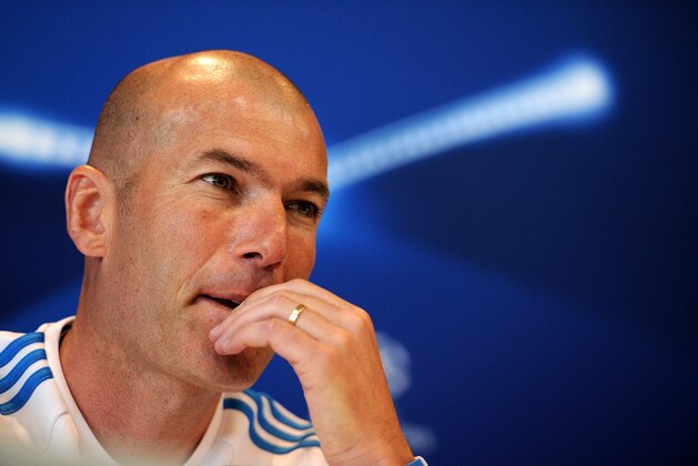 MADRID, SPAIN - MAY 24:  Real Madrid manager Zinedine Zidane attends a press conference during the Real Madrid Open Media Day ahead of the UEFA Champions League Final against Club Atletico Madrid at Valdebebas training ground on May 24, 2016 in Madrid, Spain.  (Photo by Denis Doyle/Getty Images)