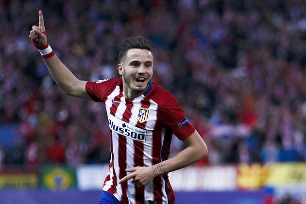 MADRID, SPAIN - APRIL 27: Saul Niguez of Atletico de Madrid celebrates scoring their opening goal during the UEFA Champions League Semi Final first leg match between Club Atletico de Madrid and FC Bayern Muenchen at Vincente Calderon Stadium on April 26, 2016 in Madrid, Spain.  (Photo by Gonzalo Arroyo Moreno/Getty Images)