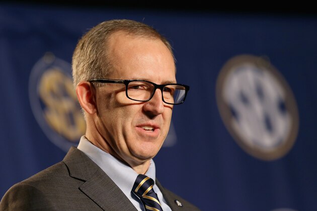 NASHVILLE, TN - MARCH 13:  Greg Sankey the new commissioner of the SEC talks to the media before the quaterfinals of the SEC Basketball Tournament at Bridgestone Arena on March 13, 2015 in Nashville, Tennessee.  (Photo by Andy Lyons/Getty Images)
