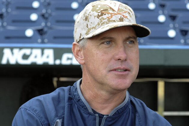 Jun 22, 2015; Omaha, NE, USA; Virginia Cavaliers head coach Brian O'Connor speaks to the media before the game against the Vanderbilt Commodores in game one of the College World Series Finals at TD Ameritrade Park. Mandatory Credit: Steven Branscombe-USA TODAY Sports