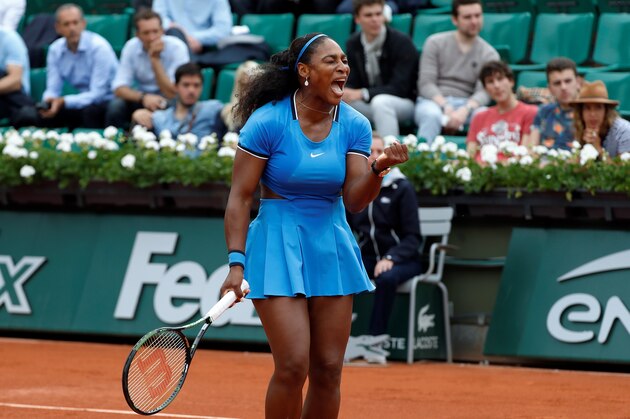 US player Serena Williams reacts after winning her women's second round match against Brazil's Teliana Pereira at the Roland Garros 2016 French Tennis Open in Paris on May 26, 2016. / AFP / Thomas SAMSON        (Photo credit should read THOMAS SAMSON/AFP/Getty Images)