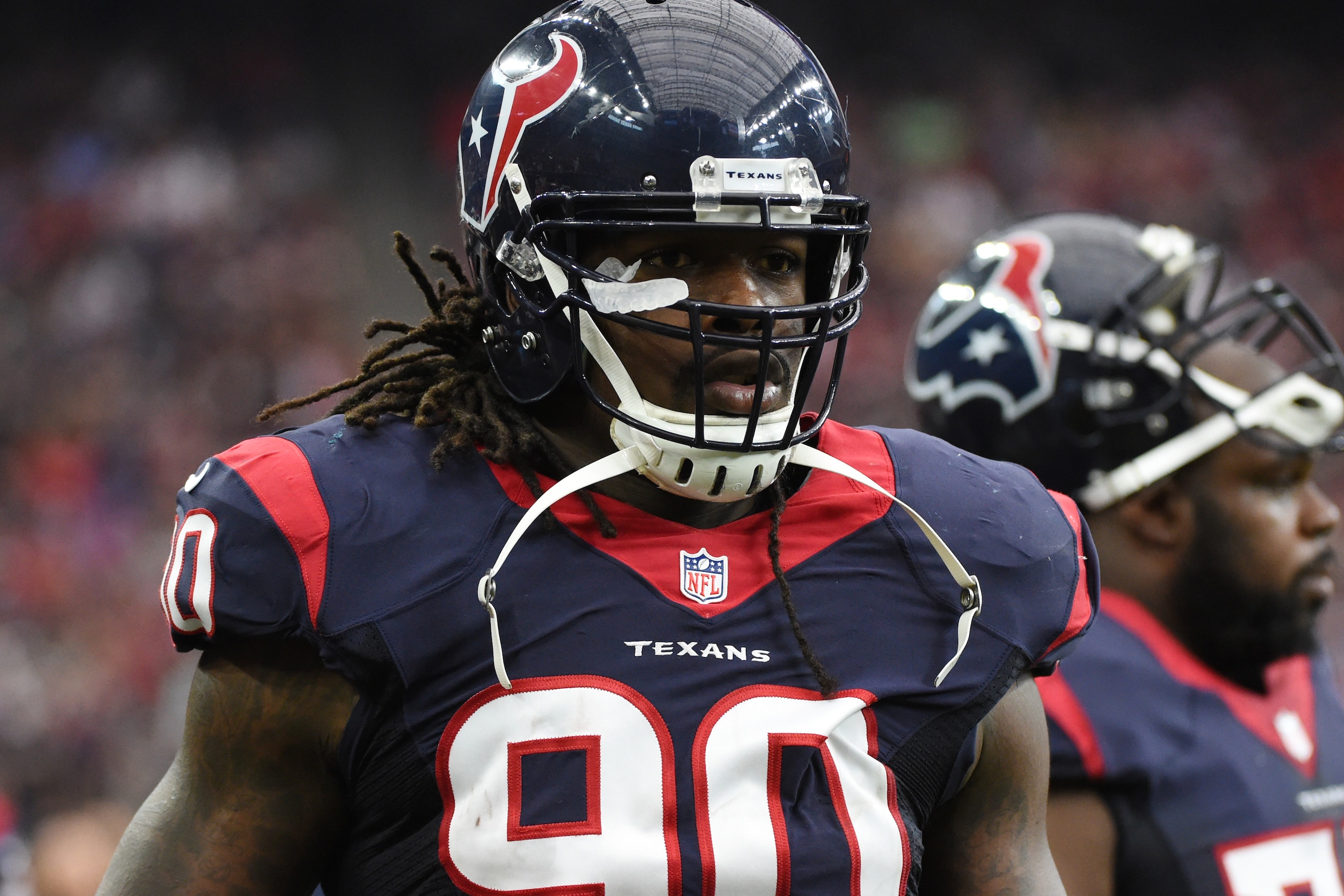 Houston Texans outside linebacker Jadeveon Clowney (90) is shown during the first half of an NFL football game, Sunday, Nov. 1, 2015, in Houston. (AP Photo/Eric Christian Smith) Houston Texans outside linebacker Jadeveon Clowney (90) is shown during the first half of an NFL football game, Sunday, Nov. 1, 2015, in Houston. (AP Photo/Eric Christian Smith)