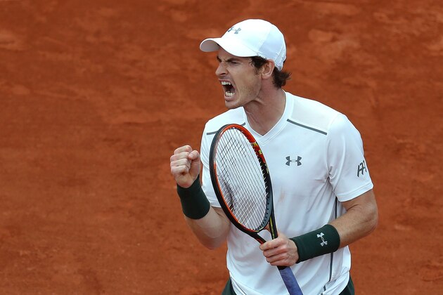 Great Britain's Andy Murray reacts during his men's second round match against France's Mathias Bourgue at the Roland Garros 2016 French Tennis Open in Paris on May 25, 2016. / AFP / Thomas SAMSON        (Photo credit should read THOMAS SAMSON/AFP/Getty Images)