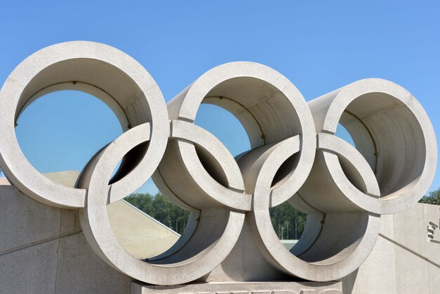 Aug 21, 2015; Beijing, China; General view of Olympic rings  at National Stadium in advance of the IAAF World Championships in Athletics. Mandatory Credit: Kirby Lee-USA TODAY Sports