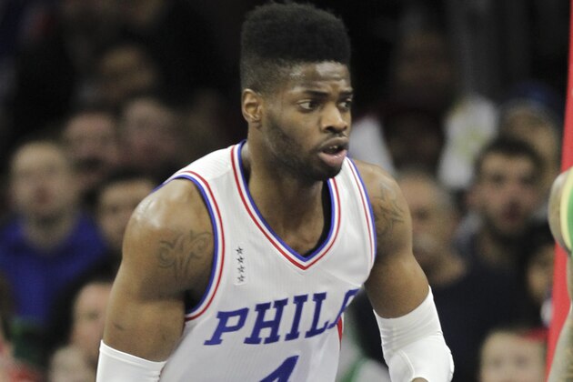Philadelphia 76ers forward Nerlens Noel (4) in action during an NBA basketball game against the Boston Celtics, Sunday, March 20, 2016, in Philadelphia. (AP Photo/Laurence Kesterson)