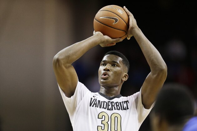 Vanderbilt center Damian Jones plays against Florida in the second half of an NCAA college basketball game Tuesday, Jan. 26, 2016, in Nashville, Tenn. Vanderbilt  won 60-59. (AP Photo/Mark Humphrey)