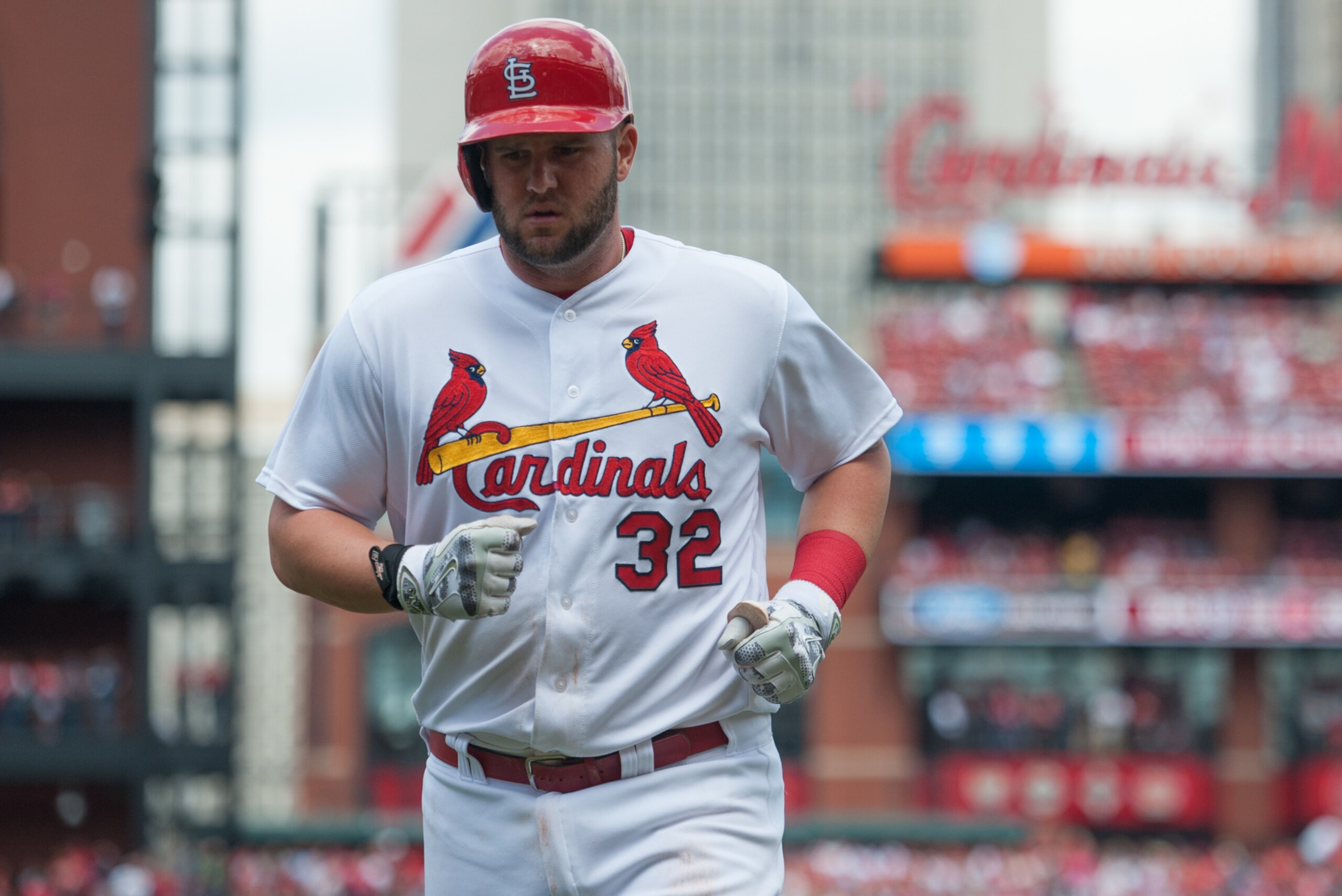 St. Louis Cardinals first baseman Matt Adams (32) during a game against the Philadelphia Phillies at Busch Stadium on Thursday, May 5, 2016 in St. Louis. (AP Photo/Michael Thomas)