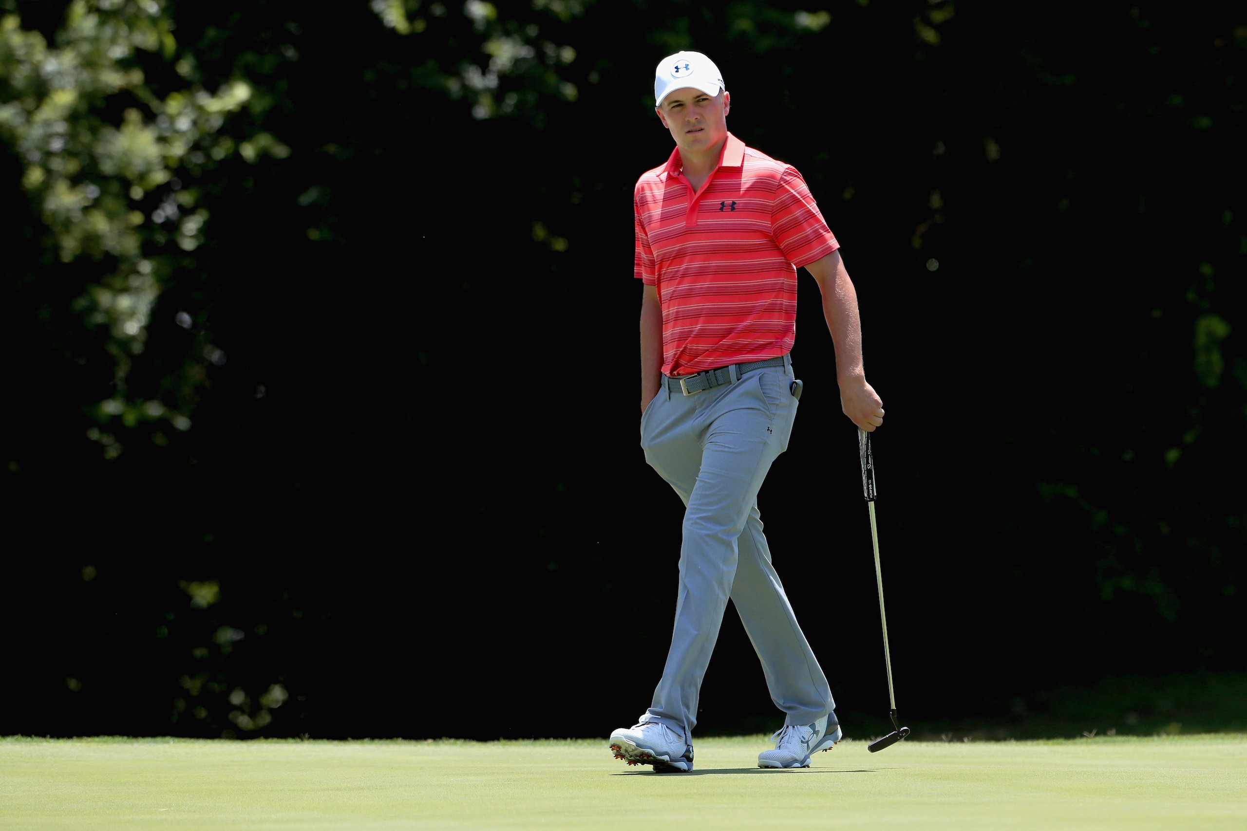 FORT WORTH, TX - MAY 27:  Jordan Spieth walks onto the 11th green during the Second Round of the DEAN & DELUCA Invitational at Colonial Country Club on May 27, 2016 in Fort Worth, Texas.  (Photo by Tom Pennington/Getty Images)