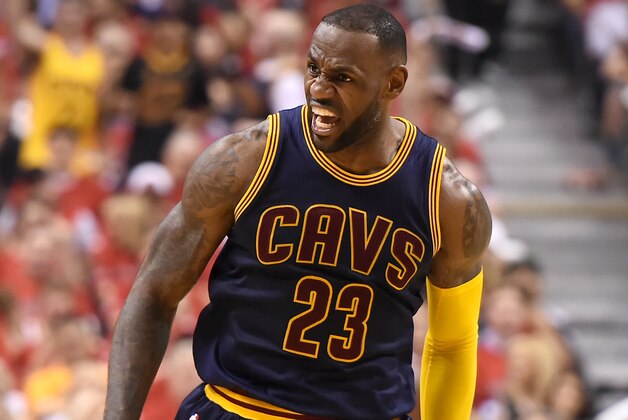 May 23, 2016; Toronto, Ontario, CAN;   Cleveland Cavaliers forward LeBron James (23) reacts after dunking for a basket against Toronto Raptors in the second quarter of game four of the Eastern conference finals of the NBA Playoffs at Air Canada Centre. Mandatory Credit: Dan Hamilton-USA TODAY Sports
