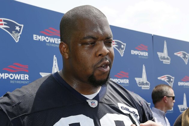 New England Patriots defensive tackle Terrance Knighton talks with reporters following an NFL football practice Thursday, May 26, 2016, in Foxborough, Mass. (AP Photo/Michael Dwyer) New England Patriots defensive tackle Terrance Knighton talks with reporters following an NFL football practice Thursday, May 26, 2016, in Foxborough, Mass. (AP Photo/Michael Dwyer)