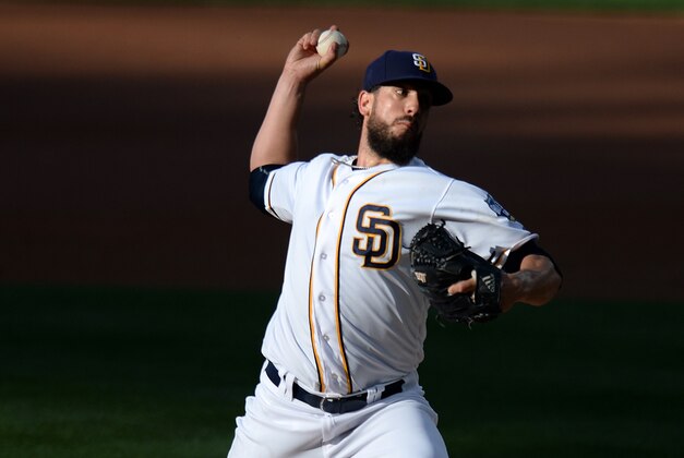 May 7, 2016; San Diego, CA, USA; San Diego Padres starting pitcher James Shields (33) pitches during the first inning against the New York Mets at Petco Park. Mandatory Credit: Jake Roth-USA TODAY Sports