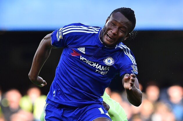 Chelsea's Nigerian midfielder John Obi Mikel heads the ball during the English Premier League football match between Chelsea and Manchester City at Stamford Bridge in London on April 16, 2016. / AFP / Ben STANSALL / RESTRICTED TO EDITORIAL USE. No use with unauthorized audio, video, data, fixture lists, club/league logos or 'live' services. Online in-match use limited to 75 images, no video emulation. No use in betting, games or single club/league/player publications.  /         (Photo credit should read BEN STANSALL/AFP/Getty Images)
