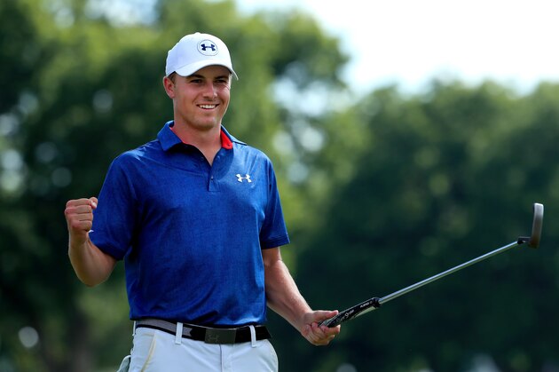 FORT WORTH, TX - MAY 29:  Jordan Spieth reacts to making a birdie putt on the 18th green to win the DEAN & DELUCA Invitational at Colonial Country Club on May 29, 2016 in Fort Worth, Texas.  (Photo by Tom Pennington/Getty Images)