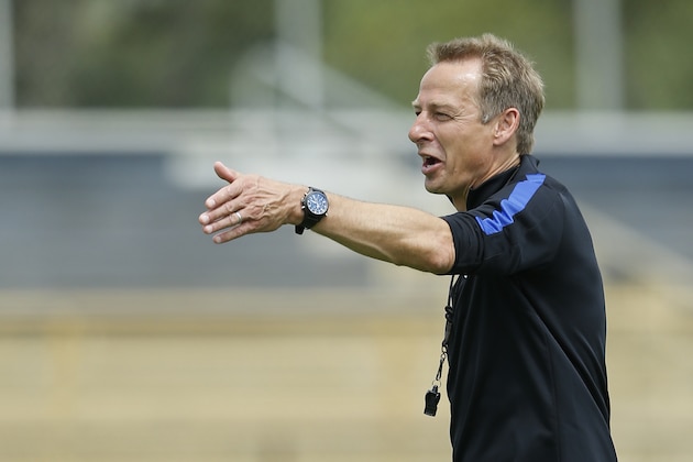 MIAMI SHORES, FL - MAY 17: Head coach Jurgen Klinsmann of the U.S. Men's National team directs the players during a training session on May 17, 2016 at Buccaneer Field on the campus of Barry University in Miami Shores, Florida. (Photo by Joel Auerbach/Getty Images)
