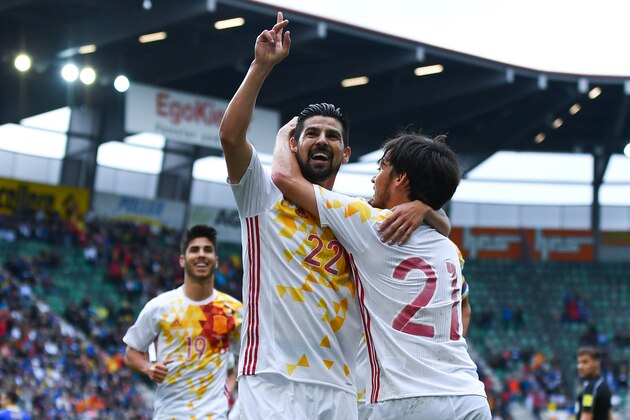 ST GALLEN, SWITZERLAND - MAY 29:  Manuel Agudo 'Nolito' of Spain celebrates after scoring the opening goal during an international friendly match between Spain and Bosnia at the AFG Arena on May 29, 2016 in St Gallen, Switzerland.  (Photo by David Ramos/Getty Images)
