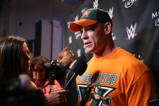 NEW YORK, NY - AUGUST 21:  WWE superstar wrestler John Cena attends the Make-A-Wish celebration event for John Cena's 500th Wish Granting Milestone at Dave & Buster's Time Square on August 21, 2015 in New York City.  (Photo by Rob Kim/Getty Images)