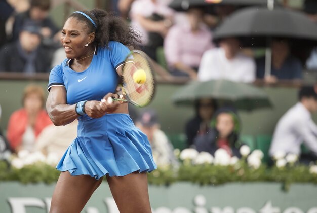 May 28, 2016; Paris, France; Serena Williams (USA) in action during her match against Kristina Mladenovic (FRA) on day seven of the 2016 French Open. Mandatory Credit: Susan Mullane-USA TODAY Sports