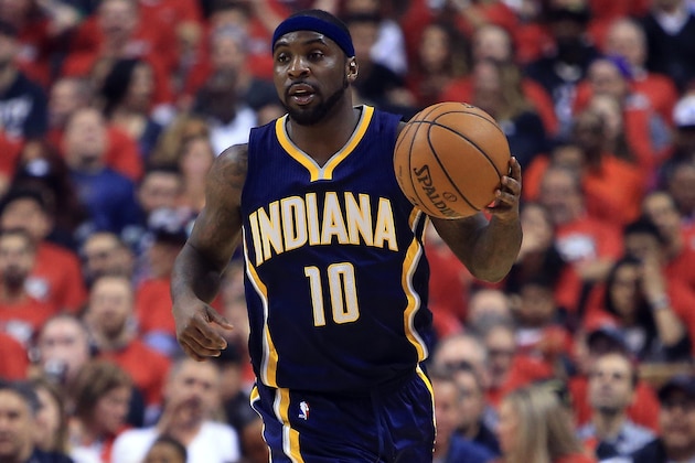 TORONTO, ON - MAY 01:  Ty Lawson #10 of the Indiana Pacers dribbles the ball in the first half of Game Seven of the Eastern Conference Quarterfinals against the Toronto Raptors during the 2016 NBA Playoffs at the Air Canada Centre on May 01, 2016 in Toronto, Ontario, Canada.  NOTE TO USER: User expressly acknowledges and agrees that, by downloading and or using this photograph, User is consenting to the terms and conditions of the Getty Images License Agreement.  (Photo by Vaughn Ridley/Getty Images)