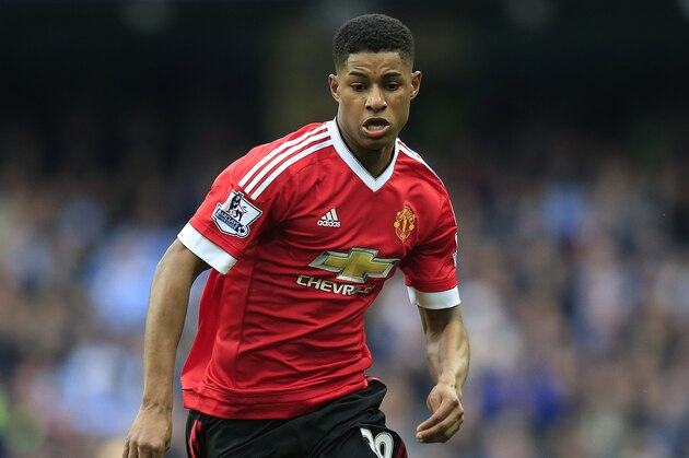 United’s Marcus Rashford during the English Premier League soccer match between Manchester City and Manchester United at the Etihad stadium in Manchester, Sunday, March 20, 2016.(AP Photo/Jon Super)