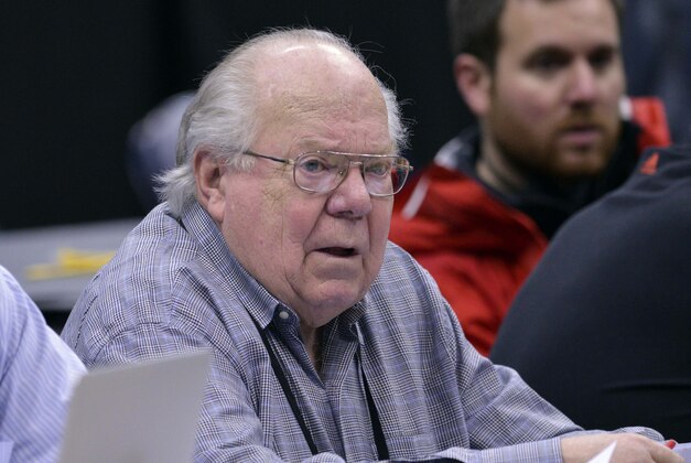 Mar 26, 2015; Syracuse, NY, USA; CBS announcer Verne Lundquist during practice for the semifinals of the midwest regional of the 2015 NCAA Tournament at Carrier Dome. Mandatory Credit: Mark Konezny-USA TODAY Sports