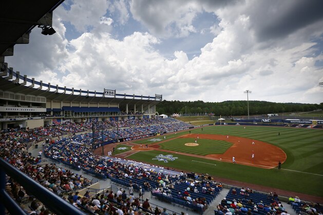 Texas A&M take on Florida during the Southeastern Conference NCAA college baseball championship game at the Hoover Met, Sunday, May 29, 2016, in Hoover, Ala. Texas A&M won 12-5. (AP Photo/Brynn Anderson)