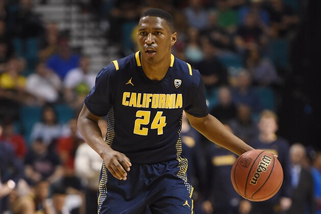 LAS VEGAS, NV - MARCH 12:  Jordan Mathews #24 of the California Golden Bears brings the ball up the court during a quarterfinal game of the Pac-12 Basketball Tournament against the Arizona Wildcats at the MGM Grand Garden Arena on March 12, 2015 in Las Vegas, Nevada. Arizona won 73-51.  (Photo by Ethan Miller/Getty Images)