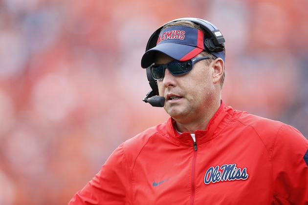 AUBURN, AL - OCTOBER 31: Head coach Hugh Freeze of the Ole Miss Rebels looks on during a game against the Auburn Tigers at Jordan-Hare Stadium on October 31, 2015 in Auburn, Alabama. Ole Miss defeated Auburn 27-19. (Photo by Joe Robbins/Getty Images)