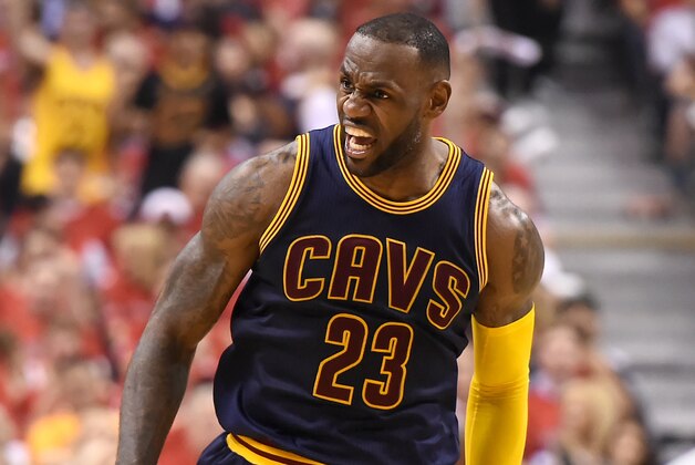 May 23, 2016; Toronto, Ontario, CAN;   Cleveland Cavaliers forward LeBron James (23) reacts after dunking for a basket against Toronto Raptors in the second quarter of game four of the Eastern conference finals of the NBA Playoffs at Air Canada Centre. Mandatory Credit: Dan Hamilton-USA TODAY Sports