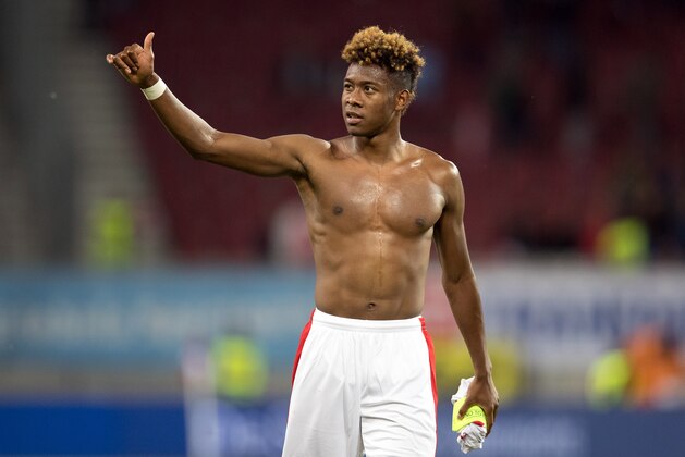 Austria's player David Alaba reacts during the pre-Euro 2016 International friendly match between Austria and Malta at the Woerthersee Stadium on May 31, 2016 in Klagenfurt, Austria. / AFP / APA / Johann GRODER / Austria OUT        (Photo credit should read JOHANN GRODER/AFP/Getty Images)
