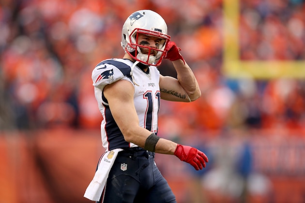 DENVER, CO - JANUARY 24: Julian Edelman #11 of the New England Patriots looks on in the second half against the Denver Broncos in the AFC Championship game at Sports Authority Field at Mile High on January 24, 2016 in Denver, Colorado.  (Photo by Doug Pensinger/Getty Images)