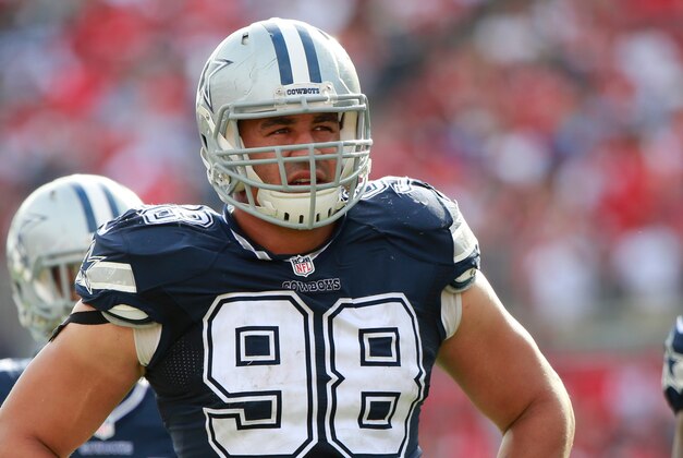 Nov 15, 2015; Tampa, FL, USA; Dallas Cowboys defensive tackle Tyrone Crawford (98) during the second half at Raymond James Stadium. Tampa Bay Buccaneers defeated the Dallas Cowboys 10-6. Mandatory Credit: Kim Klement-USA TODAY Sports