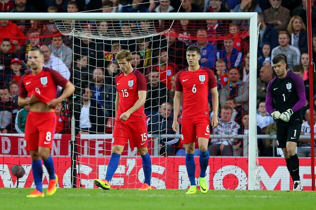 SUNDERLAND, ENGLAND - MAY 27:  Eric Dier of England looks dejected after scoring an own goal during the International Friendly match between England and Australia at Stadium of Light on May 27, 2016 in Sunderland, England.  (Photo by Alex Livesey/Getty Images)