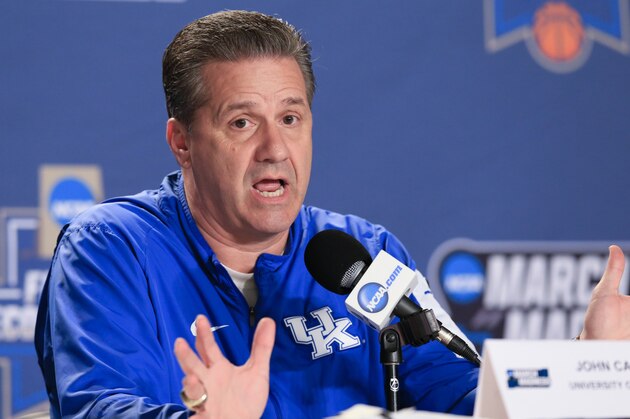 Kentucky coach John Calipari speaks during a news conference ahead of a second-round men's college basketball game in the NCAA Tournament in Des Moines, Iowa, Friday, March 18, 2016. Kentucky plays Indiana on Saturday. (AP Photo/Nati Harnik)