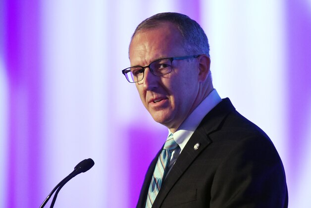 Jul 13, 2015; Hoover, AL, USA; SEC commissioner Greg Sankey talks to the media during SEC media days at the Wynfrey Hotel. Mandatory Credit: Kelly Lambert-USA TODAY Sports