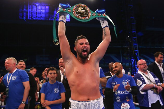 LIVERPOOL, ENGLAND - MAY 29:  Tony Bellew celebrates after stopping Illunga Makabu in the second round to win the Vacant WBC World Cruiserweight Championship fight between Tony Bellew and Illunga Makabu at Goodison Park on May 29, 2016 in Liverpool, England.  (Photo by Alex Livesey/Getty Images)