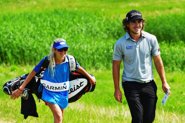 STOCKHOLM, SWEDEN - JUNE 02:  Clement Berardo of France walks along with his caddie during the first round of the Nordea Masters at Bro Hof Slott Golf Club on June 2, 2016 in Stockholm, Sweden.  (Photo by Stuart Franklin/Getty Images)