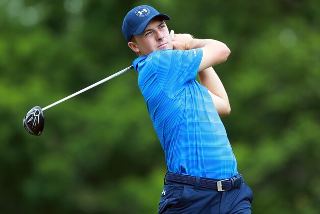 Jun 2, 2016; Dublin, OH, USA; Jordan Spieth tees off during the first round of The Memorial Tournament at Muirfield Village Golf Club. Mandatory Credit: Brian Spurlock-USA TODAY Sports