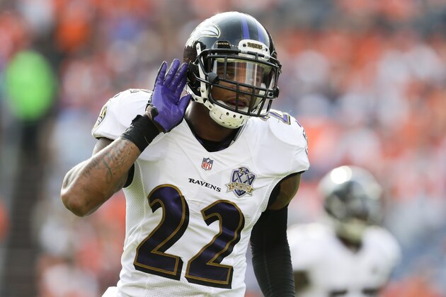 Baltimore Ravens cornerback Jimmy Smith celebrates his touchdown during the second half of an NFL football game against the Denver Broncos Sunday, Sept. 13, 2015, in Denver. (AP Photo/Joe Mahoney)